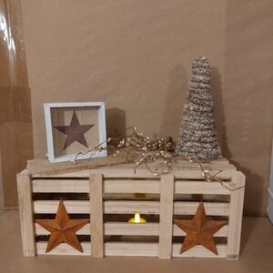 Primitive Rustic Decor with Stars and Tree - Brown and Tan